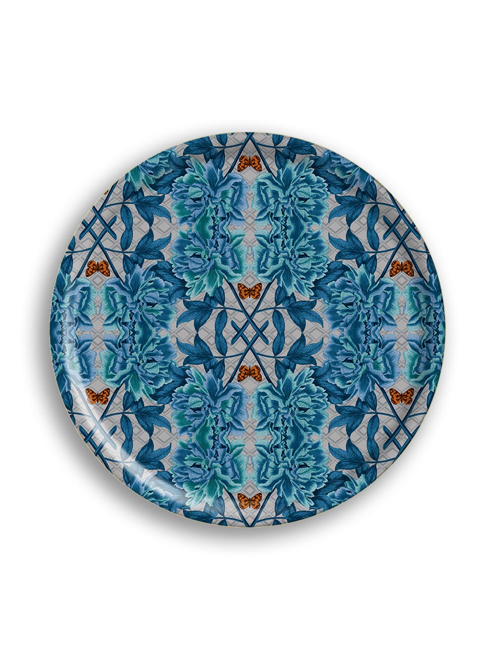 Blue Tree Peony Round Tray Design by Avenida Home with PATCH NYC 