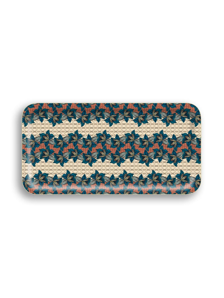 Blue Trumpet Narrow Tray Design by Avenida Home with PATCH NYC 