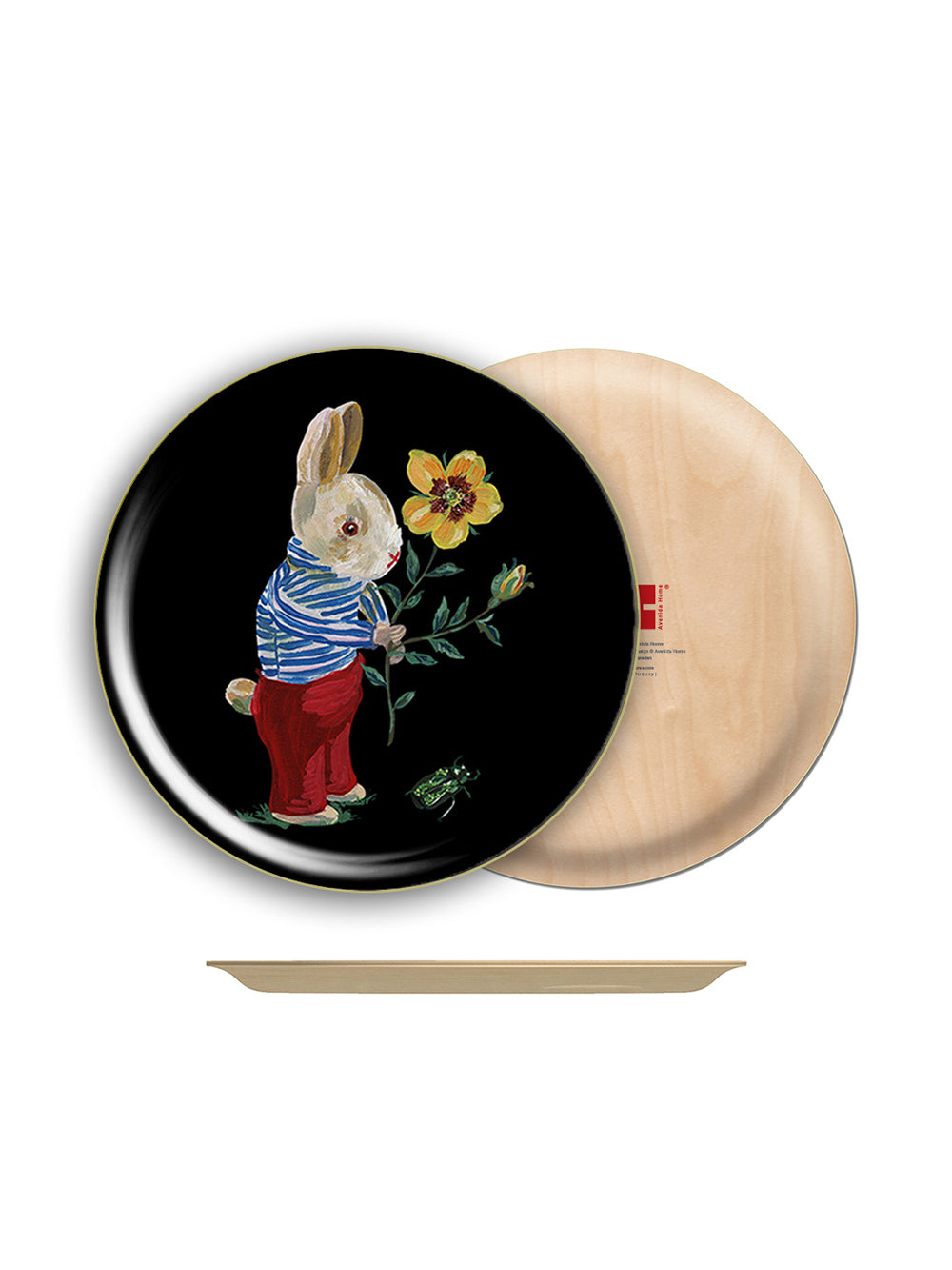 Bunny Round Birch Wood Tray