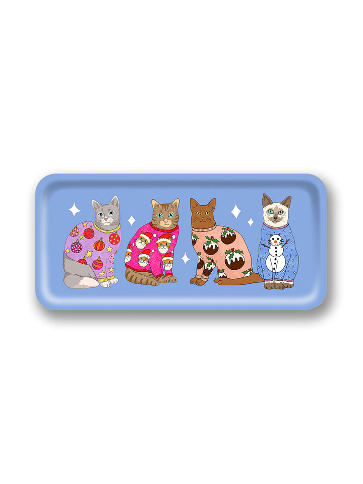 Christmas Jumpers Cats Small Narrow Tray Design by Avenida Home with Karen Mabon
