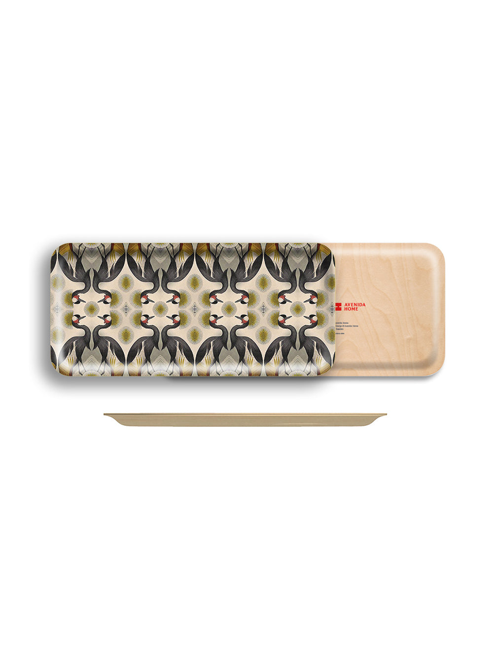 Crested Crane Narrow Birch Wood Tray