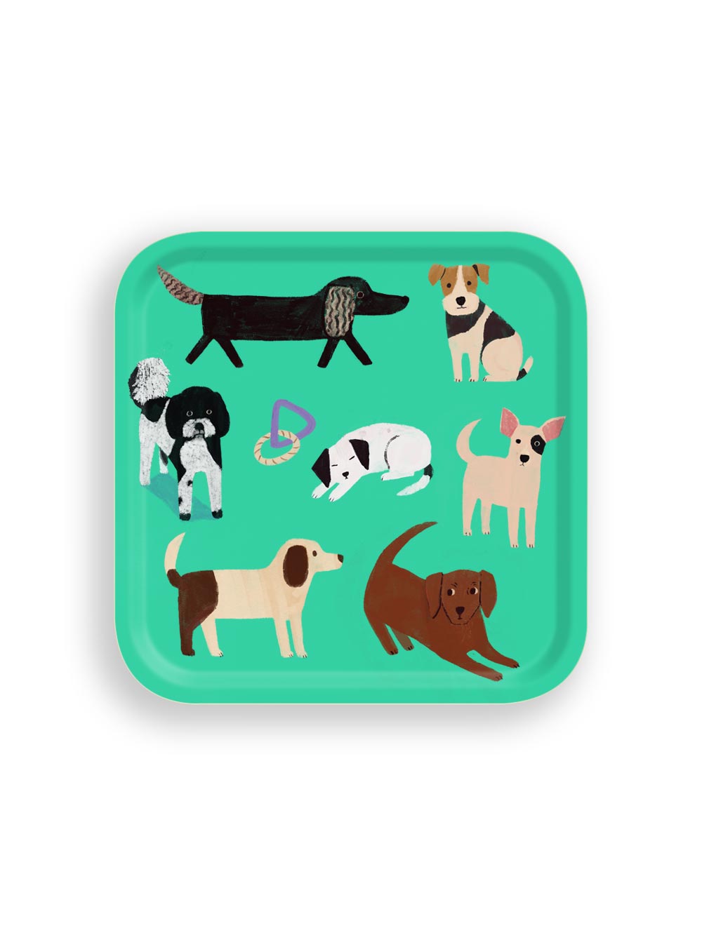 Dogs Jade Small Square Birchwood Tray by Avenida Home featuring an illustrated dog design