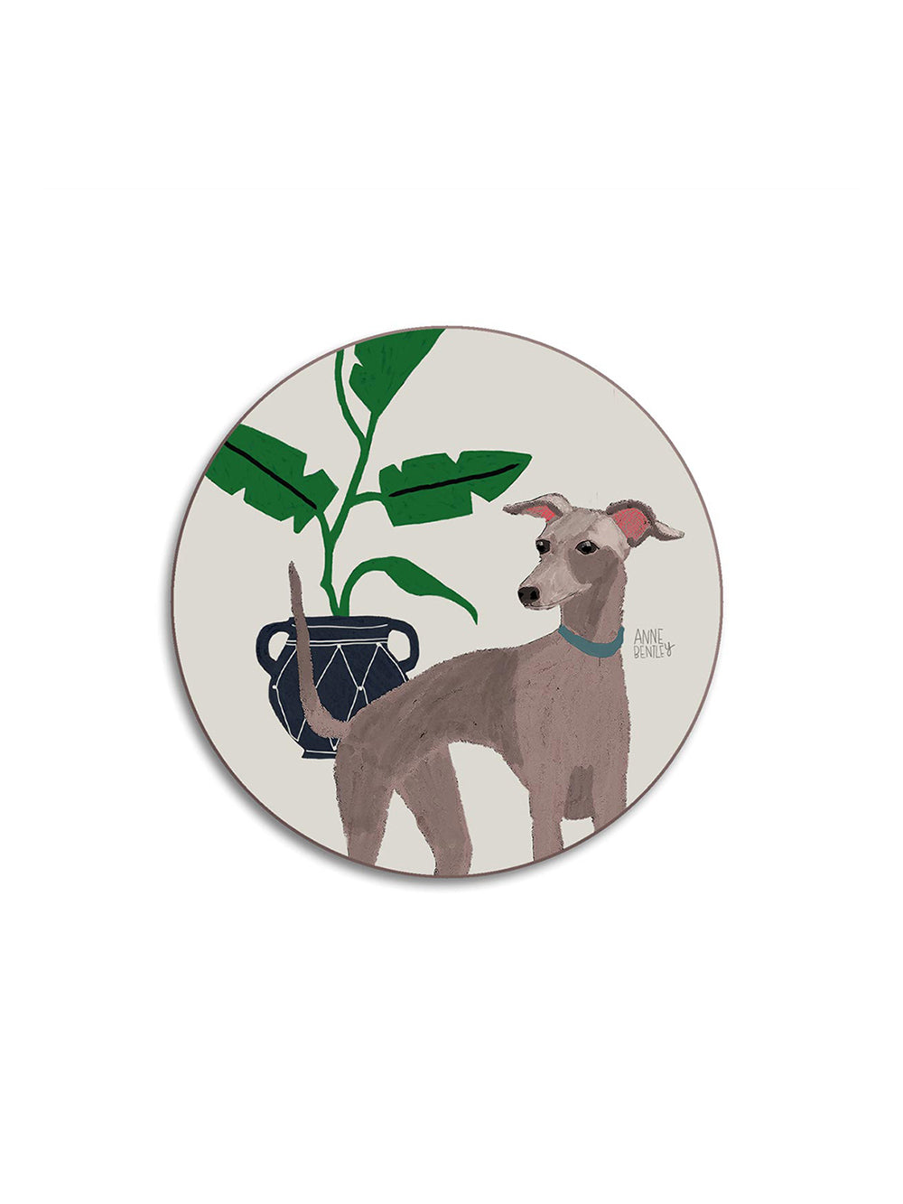Dogs Whippet Round Coaster by Avenida Home featuring an illustrated dog design