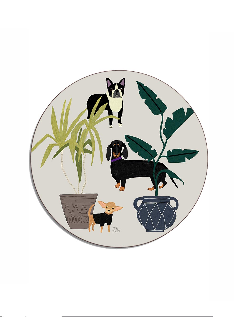 Dogs Round Placemat by Avenida Home featuring an illustrated dog design