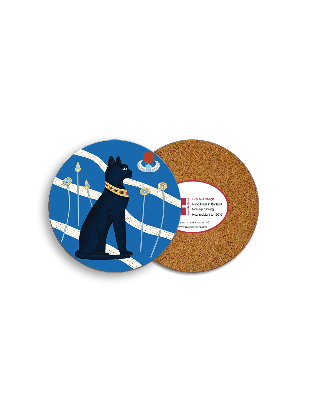 Egyptian Sun Cat Blue Round Coaster
