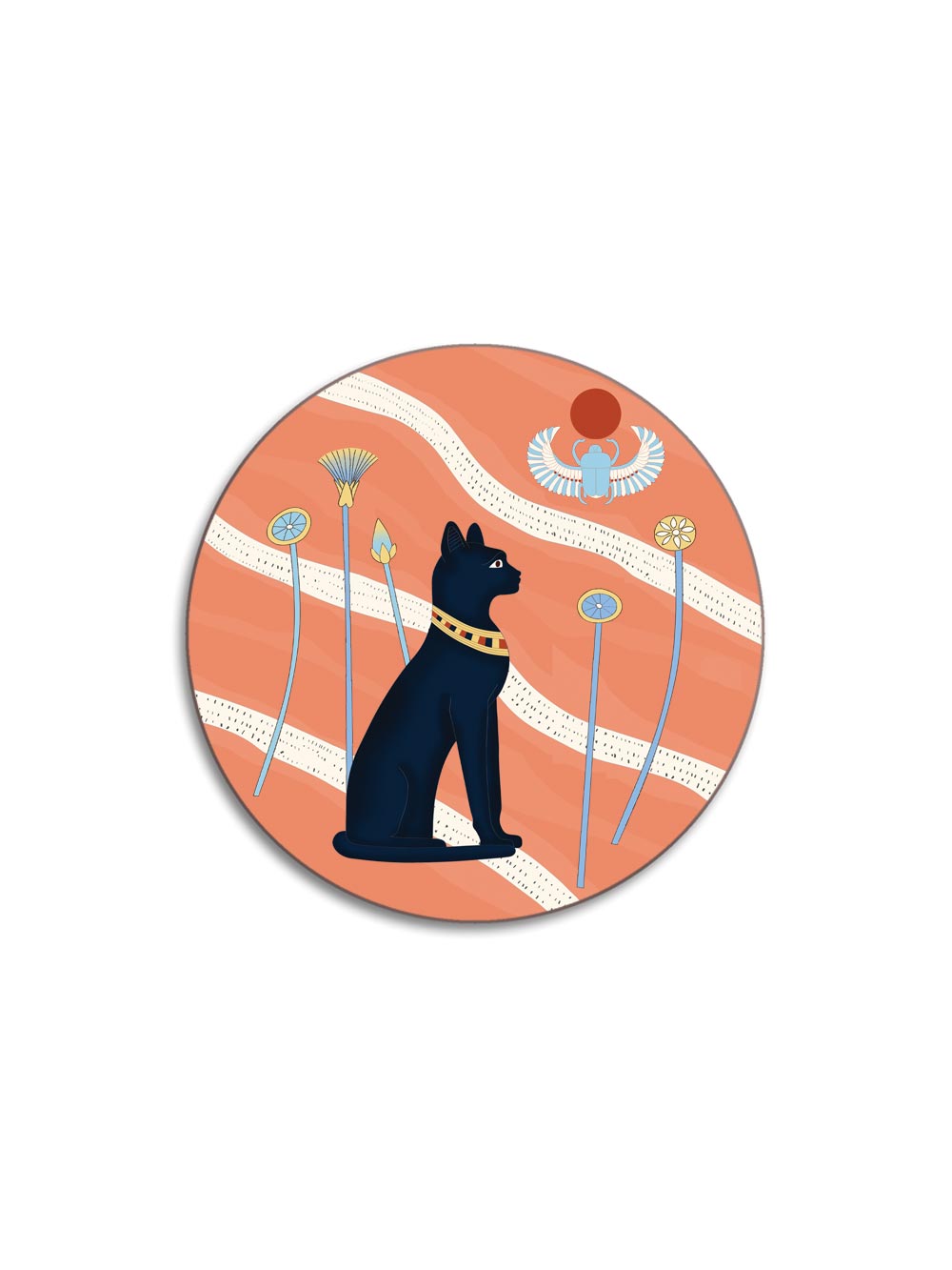 Egyptian Sun Cat Temple Rose Round Coaster