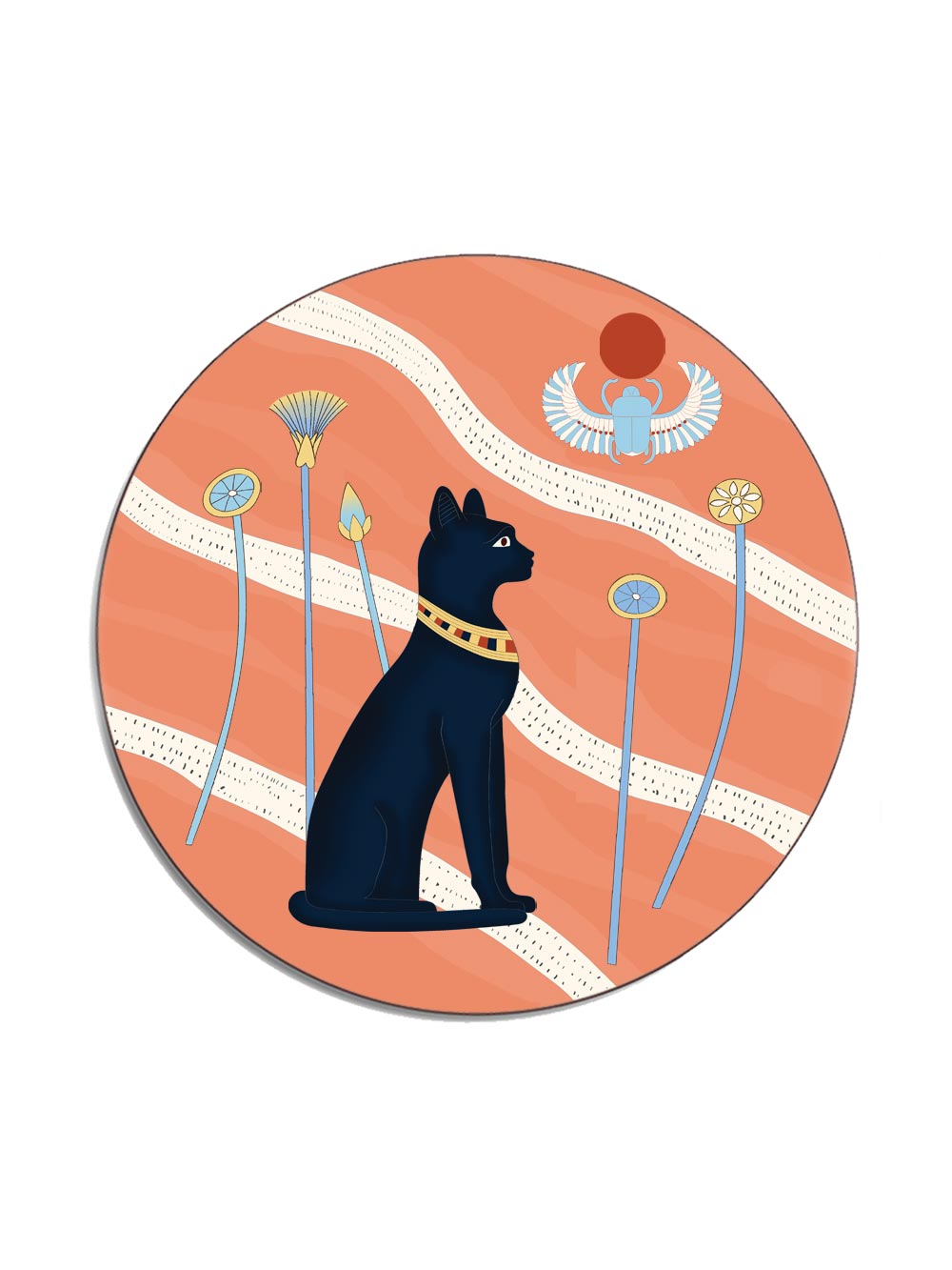 Egyptian Sun Cat Temple Rose Round Table Mat Design by Studio Avenida, Avenida Home’s own brand
