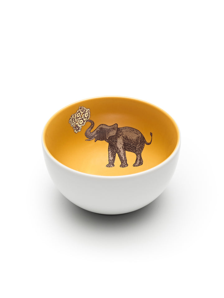 Avenida Home elephant porcelain bowl floral illustration warm ochre gold Puddinhead Animal Collection