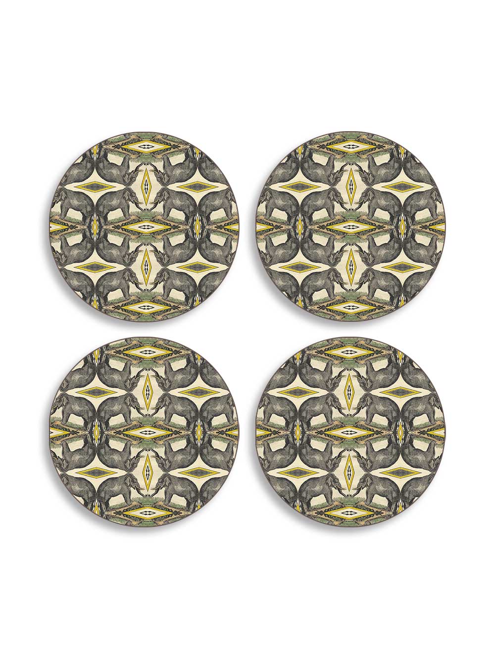 Elephants Set of 4  Round Placemats