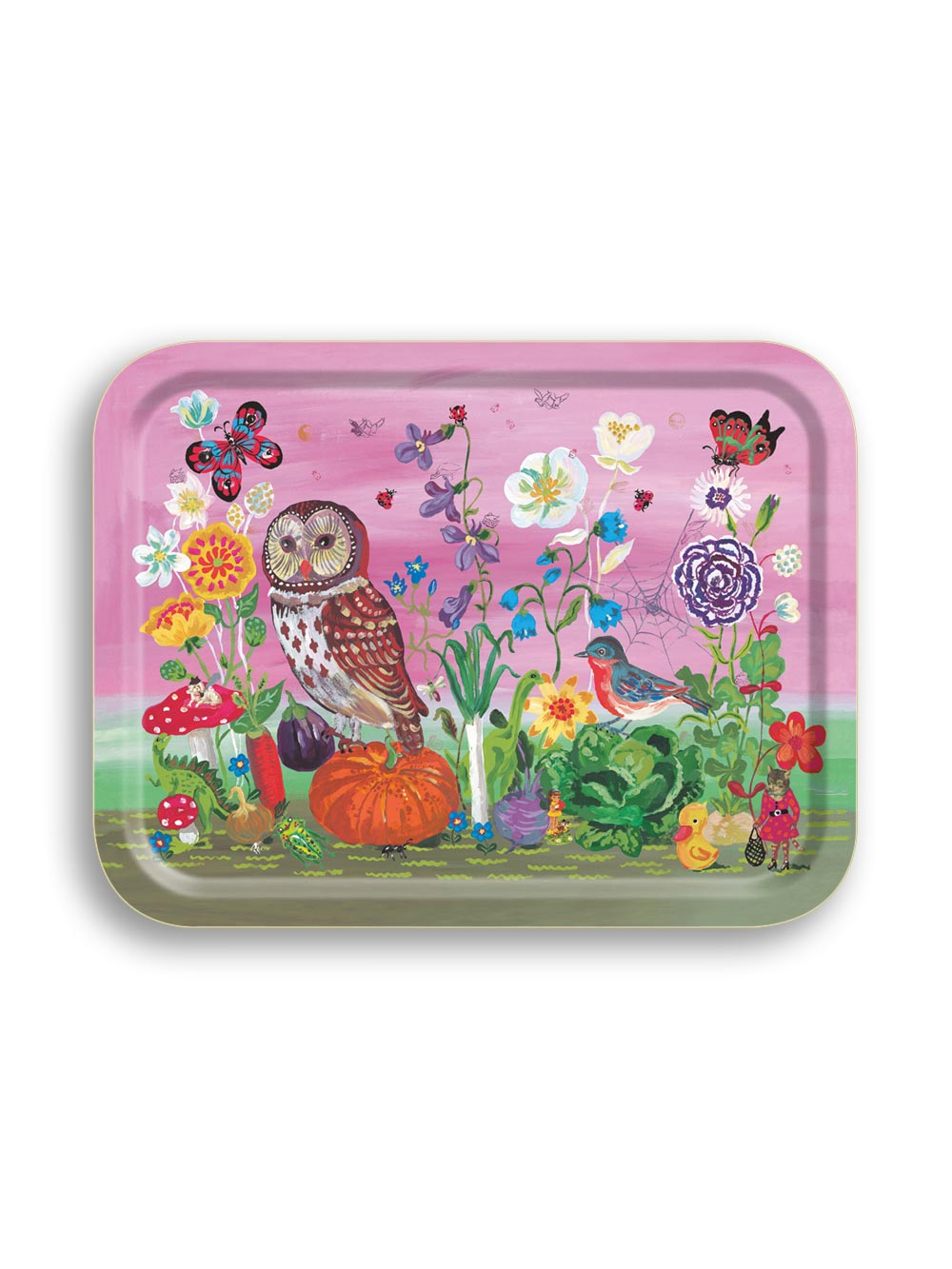 Happy Owl Birchwood Tray from Avenida Home with artwork by Nathalie Lété 