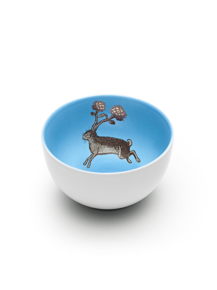 Avenida Home hare porcelain bowl floral illustration soft sky blue Puddinhead Animal Collection