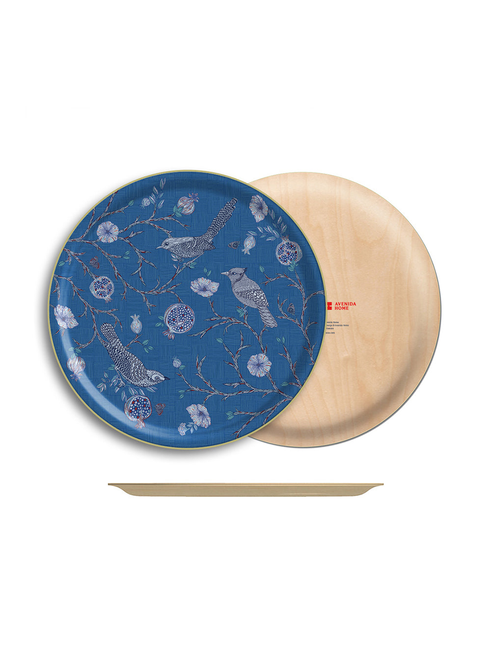 Indigo Birds Large Round Tray