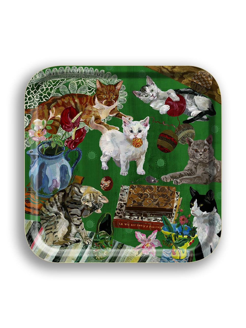 Les Chats Square Birch Wood Tray