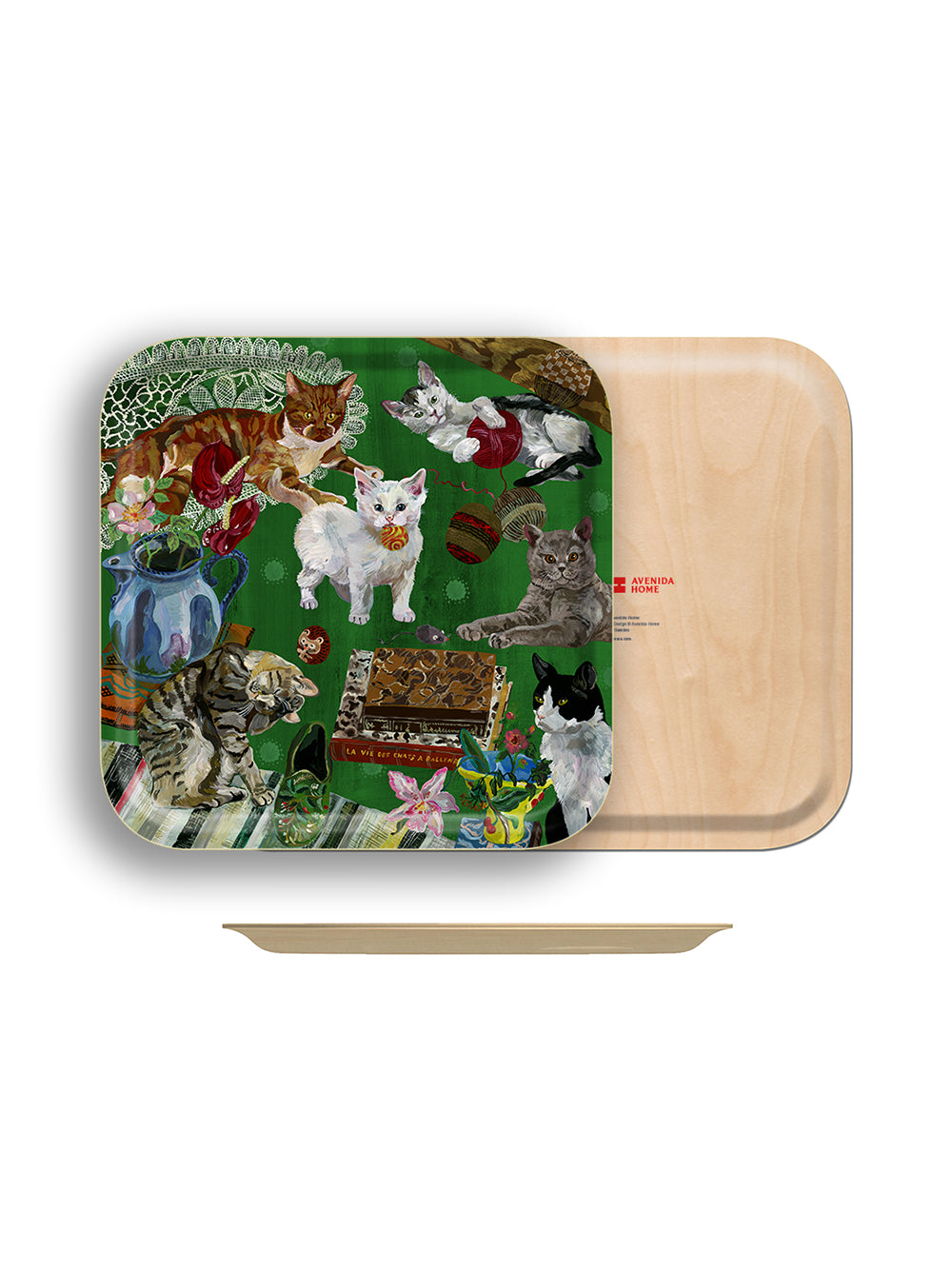 Les Chats Square Birch Wood Tray