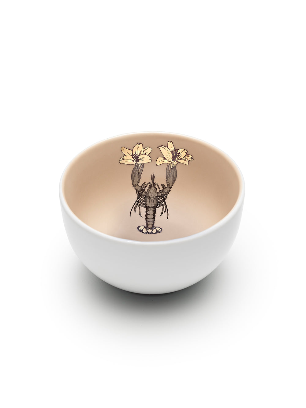 Avenida Home lobster porcelain bowl floral illustration warm sand beige Puddinhead Animal Collection