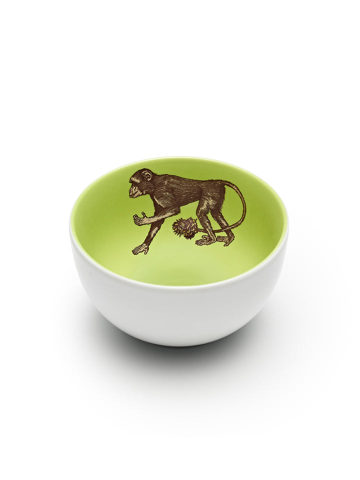 Avenida Home monkey porcelain bowl floral illustration fresh lime green Puddinhead Animal Collection