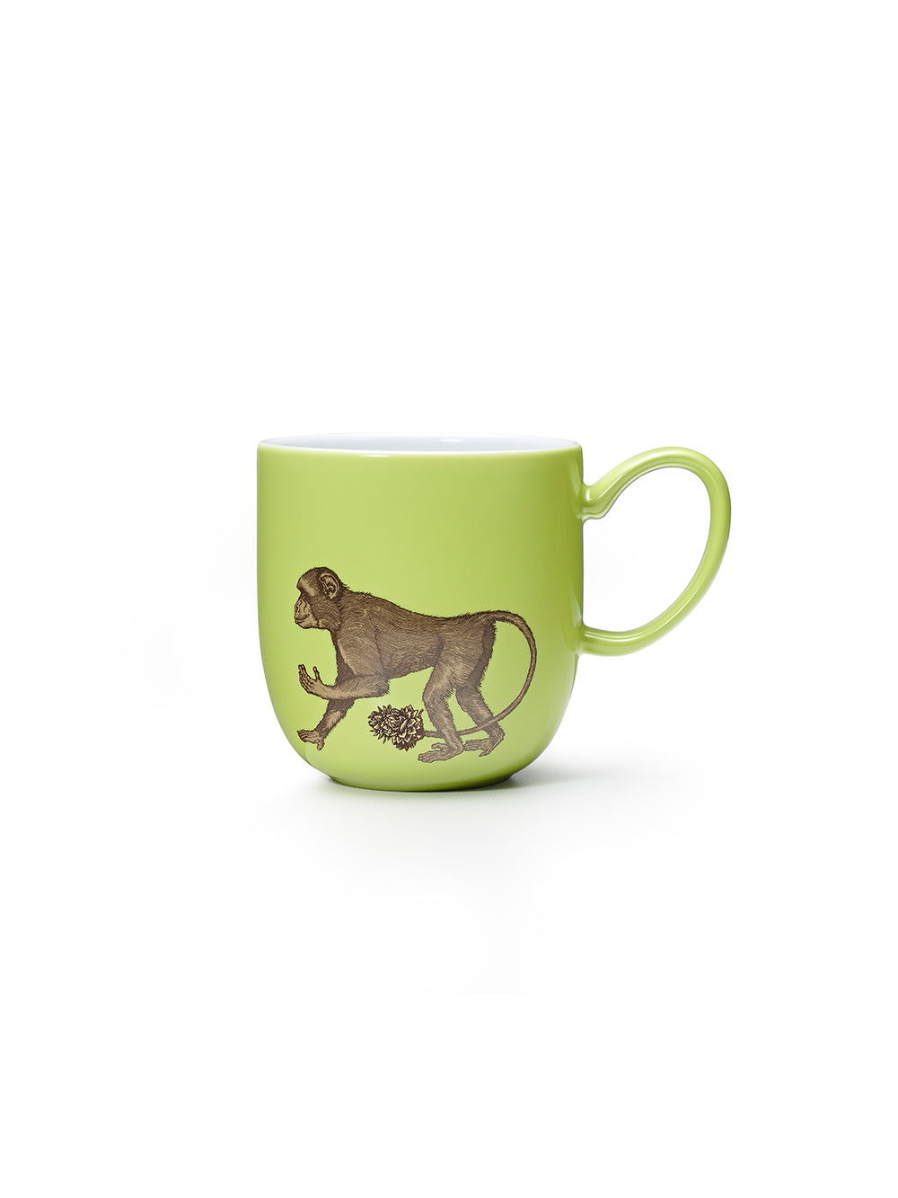 Avenida Home monkey porcelain mug floral illustration fresh lime green Puddinhead Animal Collection