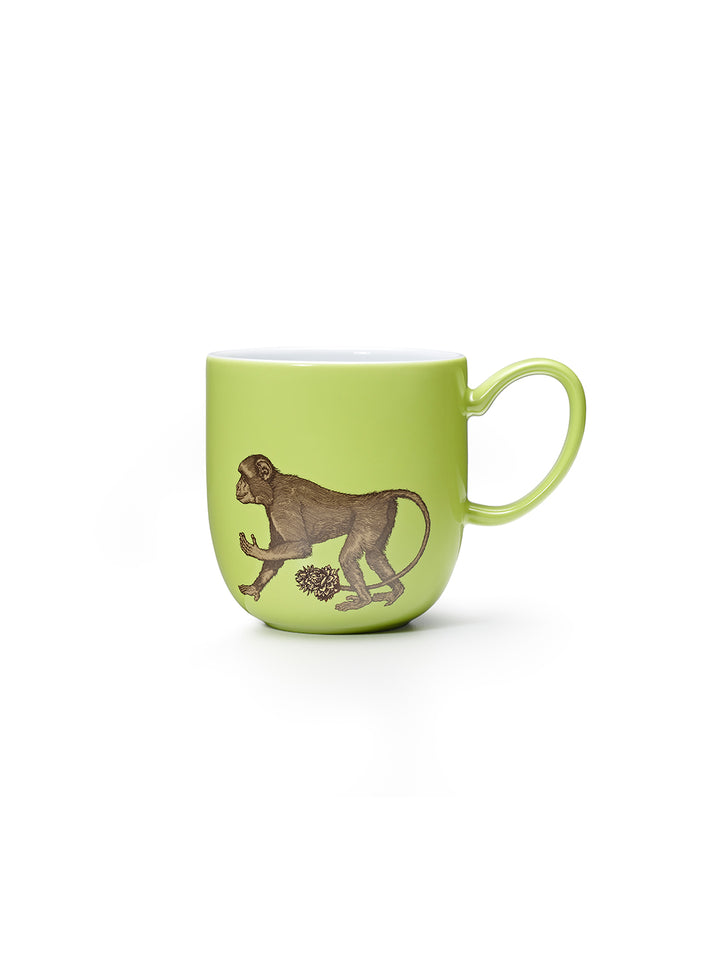 Avenida Home monkey porcelain mug floral illustration fresh lime green Puddinhead Animal Collection