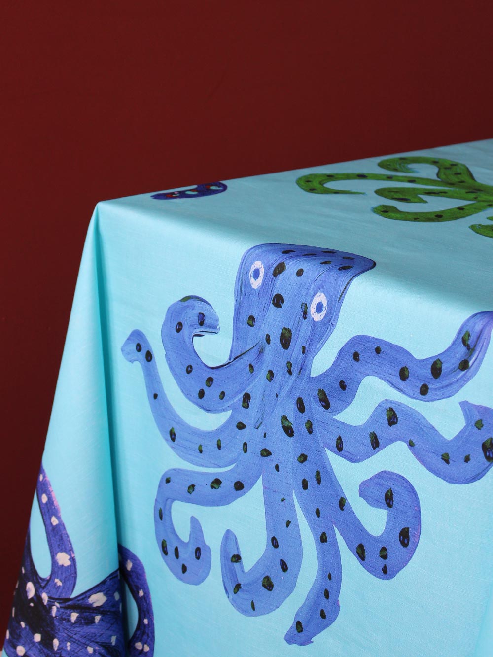 Curious Octopus Coated 1.5 x 2m Linen Tablecloth