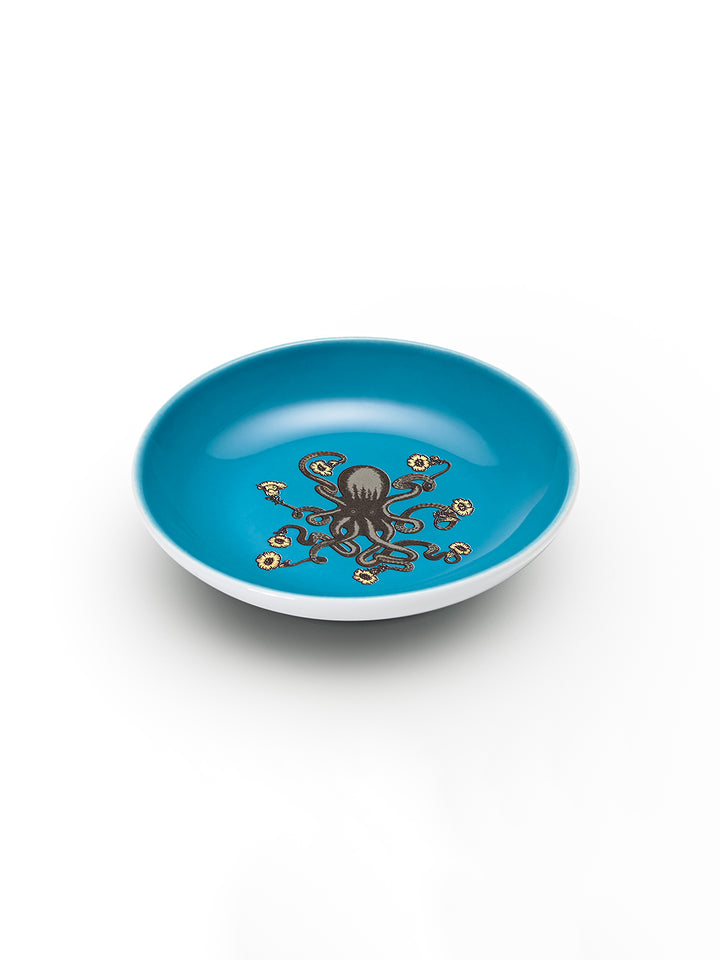 Avenida Home octopus porcelain mini plate floral illustration Puddinhead Animal Collection bright turquoise