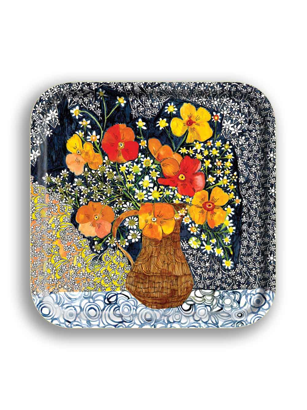 Orange Flowers Square Birchwood Tray Design by Studio Avenida, Avenida Home’s own brand