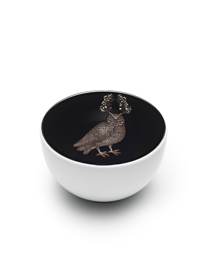 Avenida Home owl porcelain bowl floral illustration deep midnight black Puddinhead Animal Collection