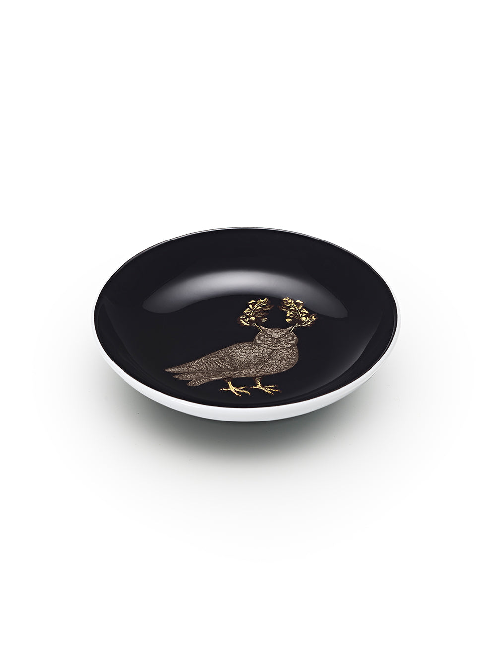 Avenida Home owl porcelain mini plate floral illustration Puddinhead Animal Collection midnight black