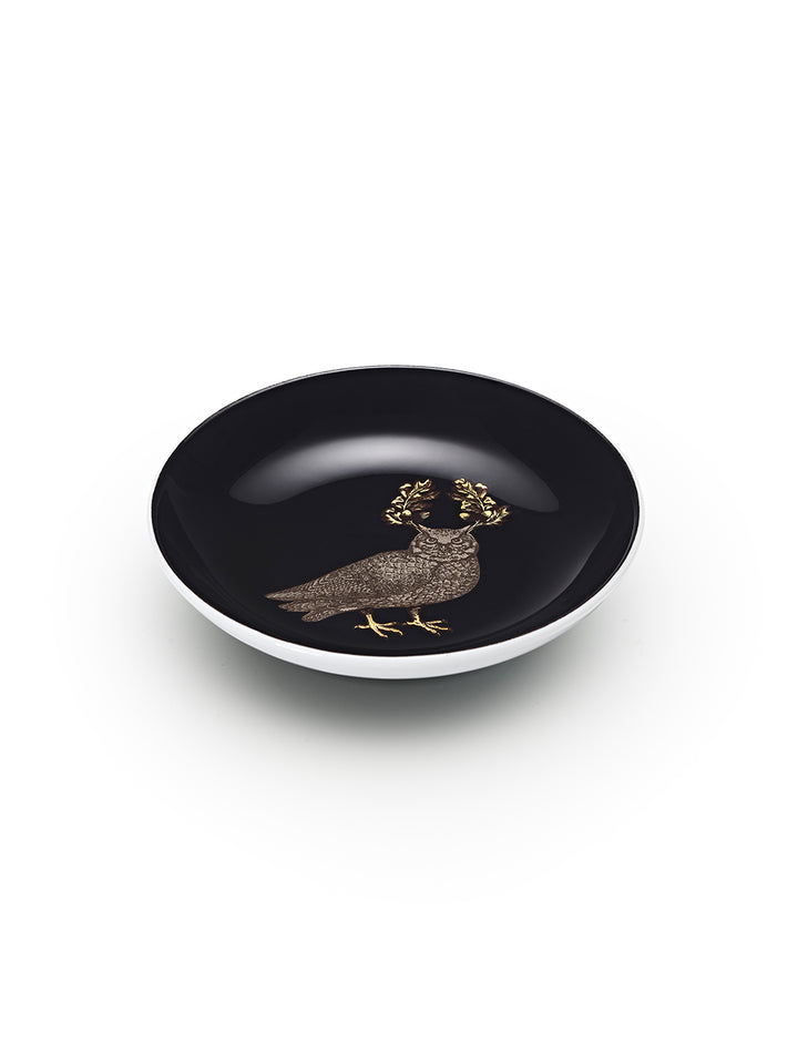 Avenida Home owl porcelain mini plate floral illustration Puddinhead Animal Collection midnight black