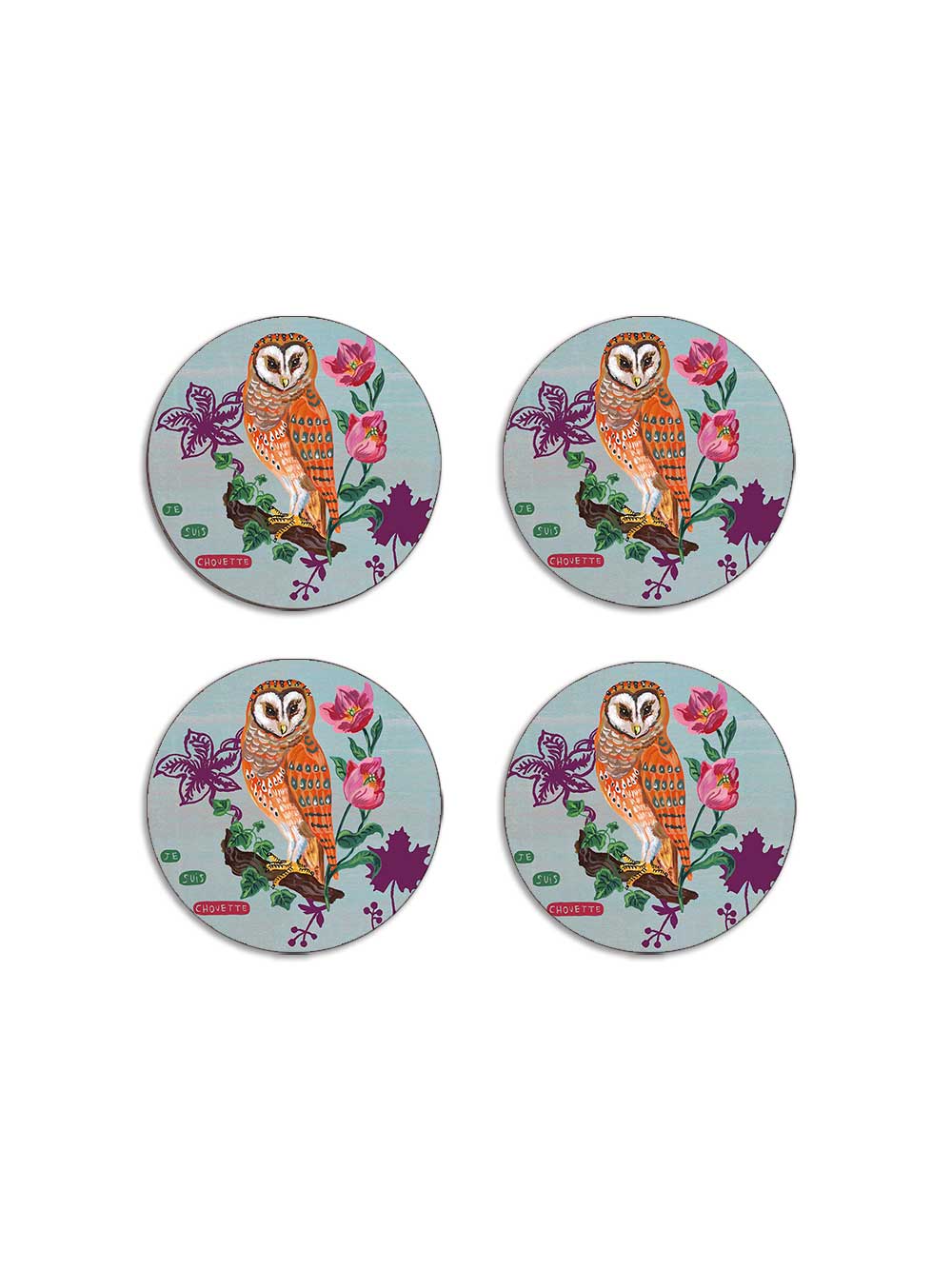 Owls and Squirrels Set of 4 Coasters
