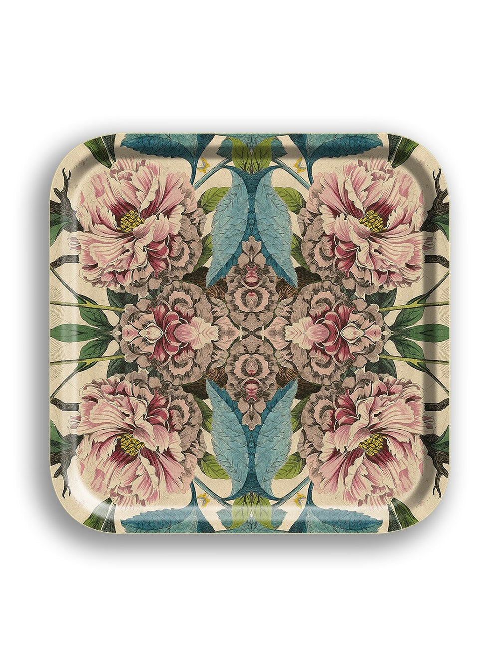 Peonies Square Birch Wood Tray