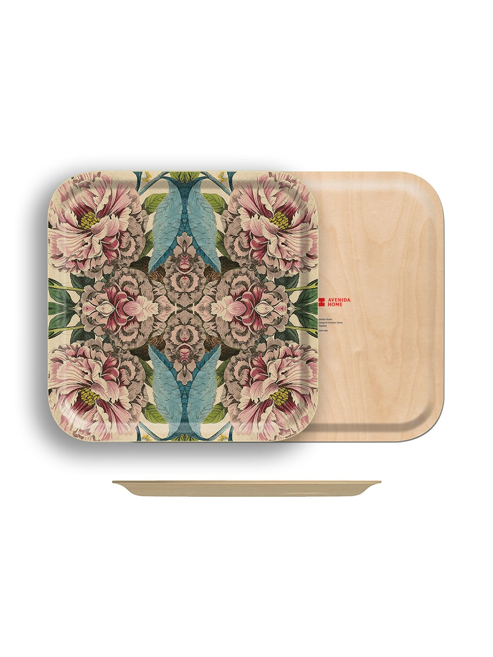 Peonies Square Birch Wood Tray