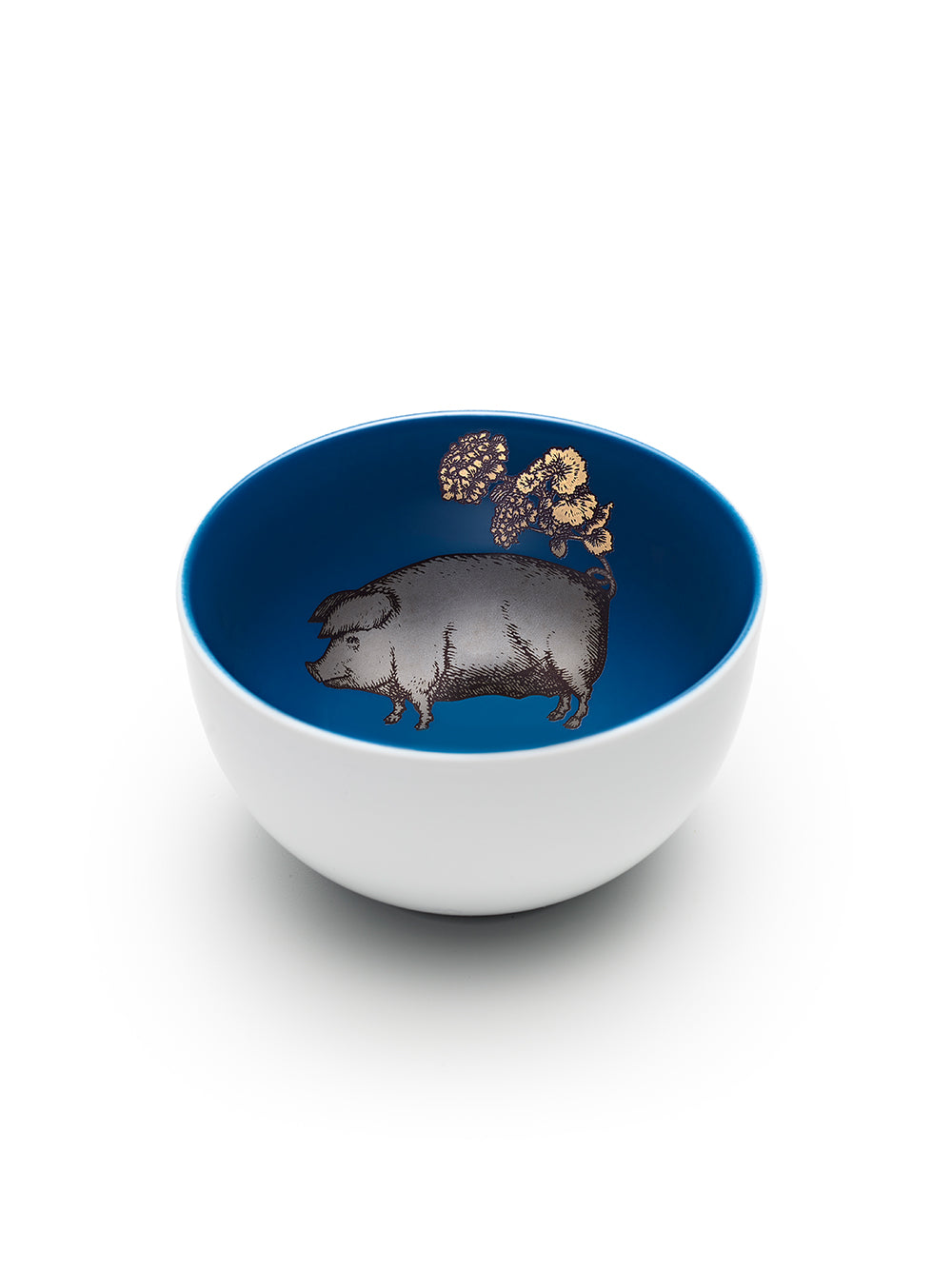 Avenida Home pig porcelain bowl floral illustration navy blue Puddinhead Animal Collection