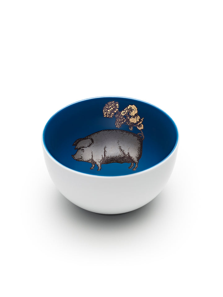 Avenida Home pig porcelain bowl floral illustration navy blue Puddinhead Animal Collection