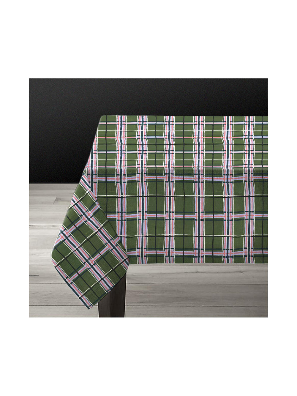Plaid Green Square 1.6 x 1.6m Linen Tablecloth Large from Avenida Home with artwork by Nathalie Lété