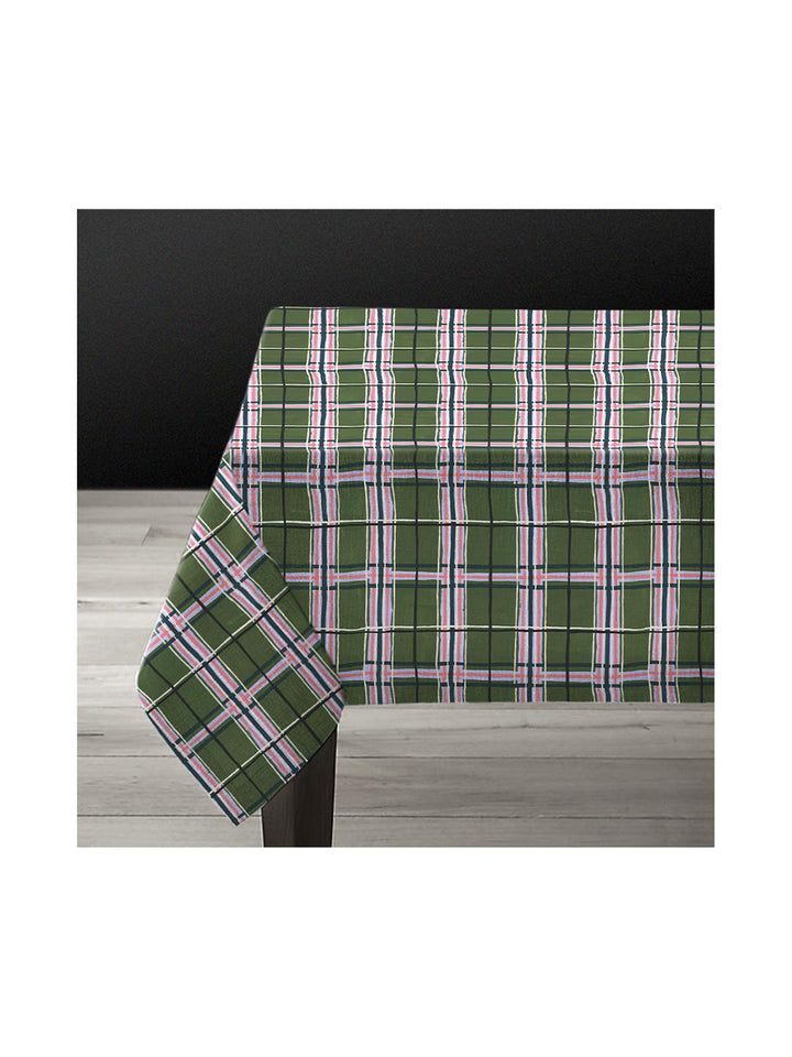 Plaid Green Square 1.6 x 1.6m Linen Tablecloth Large from Avenida Home with artwork by Nathalie Lété