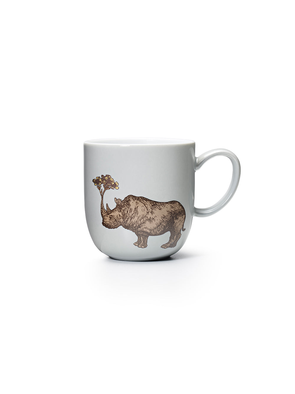 Avenida Home rhino porcelain mug floral illustration soft porcelain white Puddinhead Animal Collection