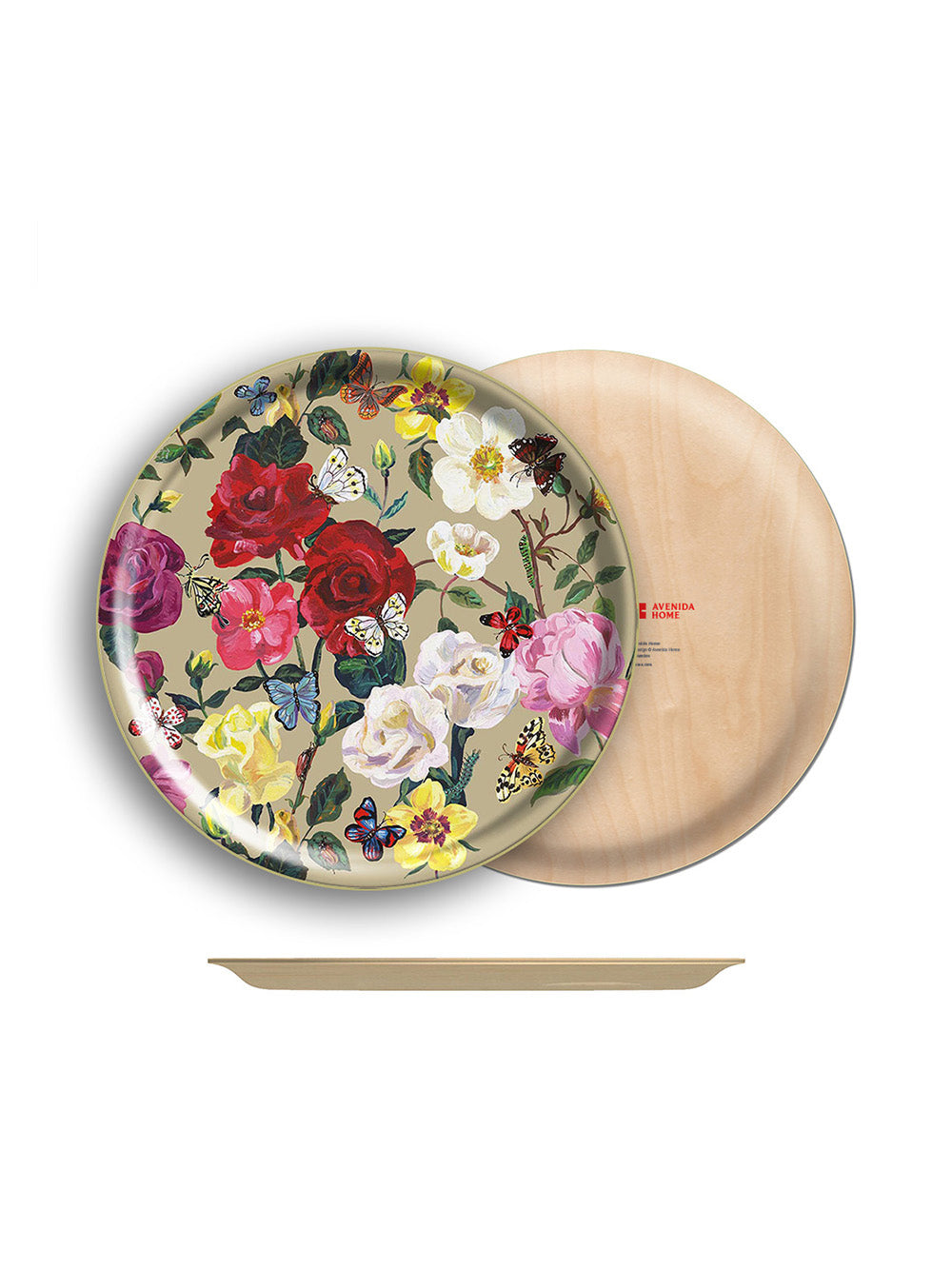 Roses Birch Wood Round Tray