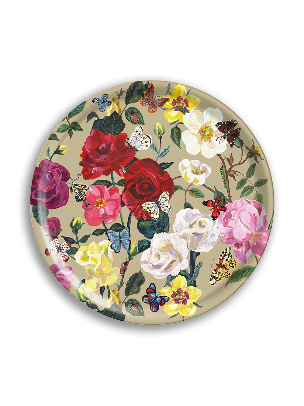 Roses Birch Wood Round Tray