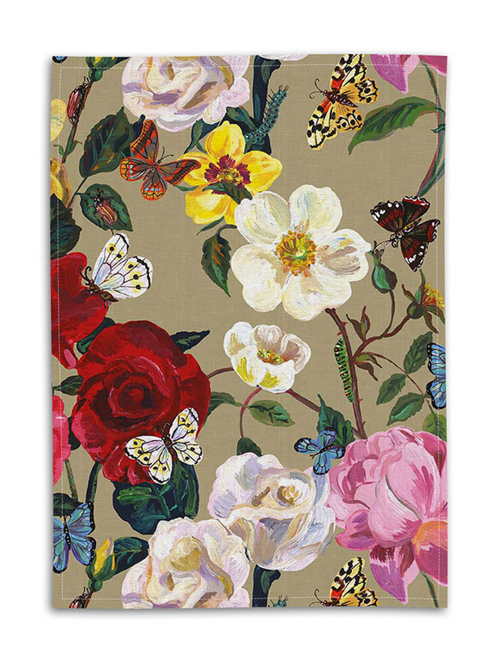 Roses Linen Tea Towel from Avenida Home with artwork by Nathalie Lété
