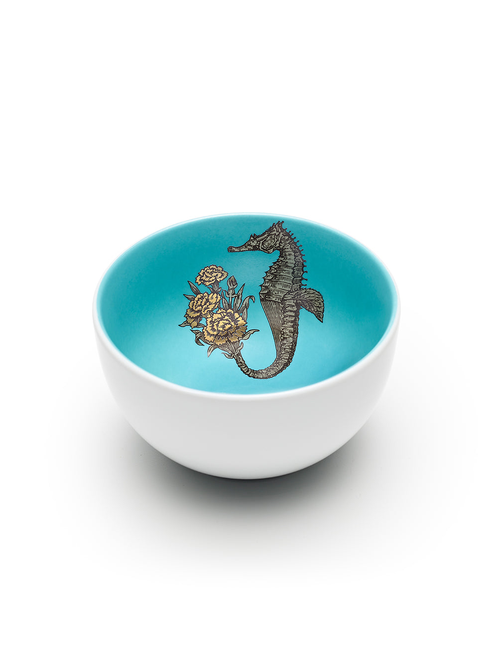 Avenida Home seahorse porcelain bowl floral illustration bright turquoise Puddinhead Animal Collection