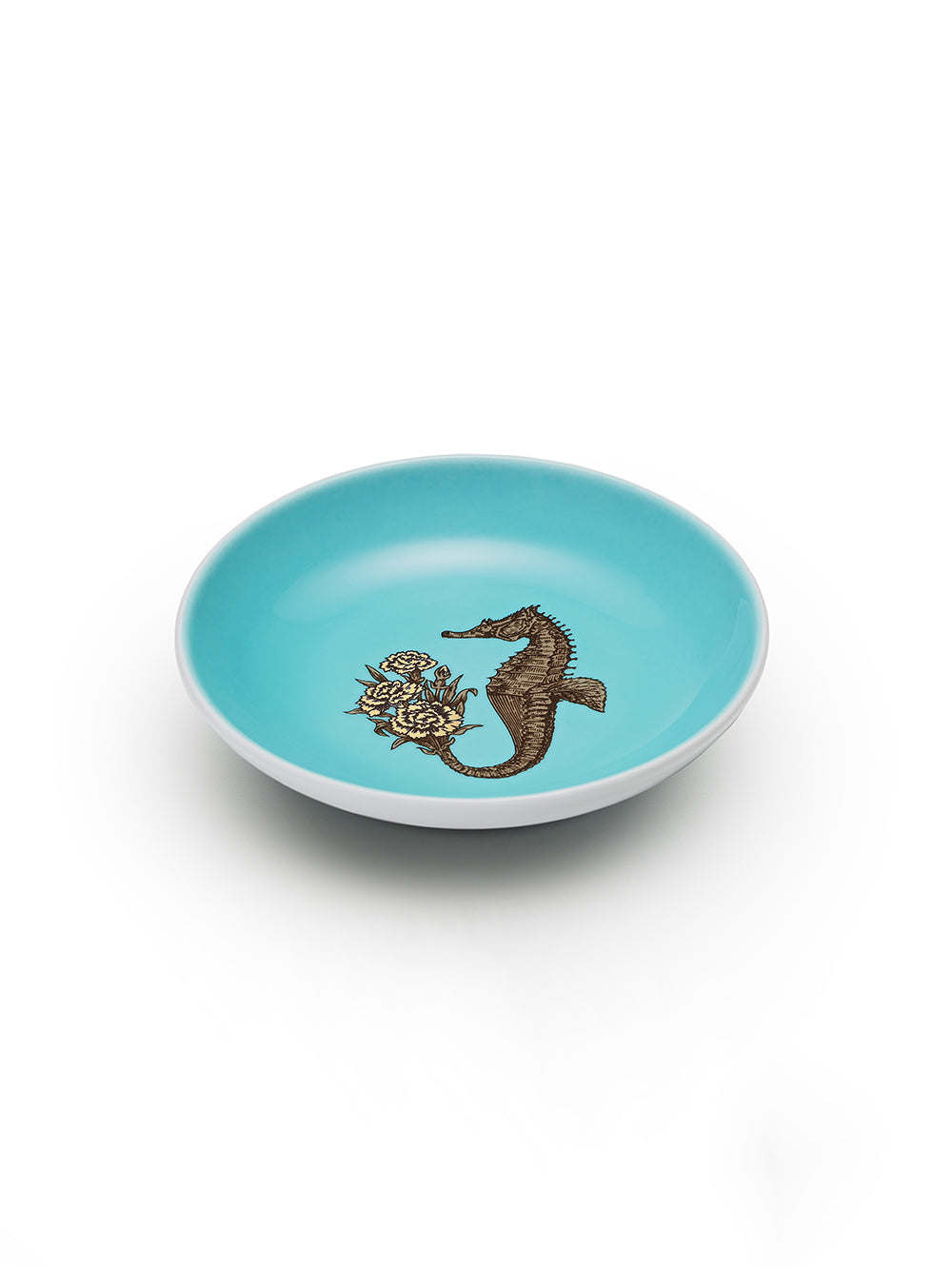 Avenida Home seahorse porcelain mini plate floral illustration Puddinhead Animal Collection aqua blue