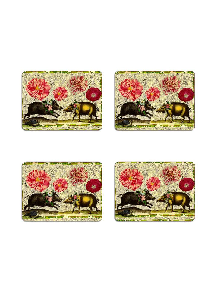 Two Boars Rectangular Table Mat from Avenida Home with artwork by John Derian
