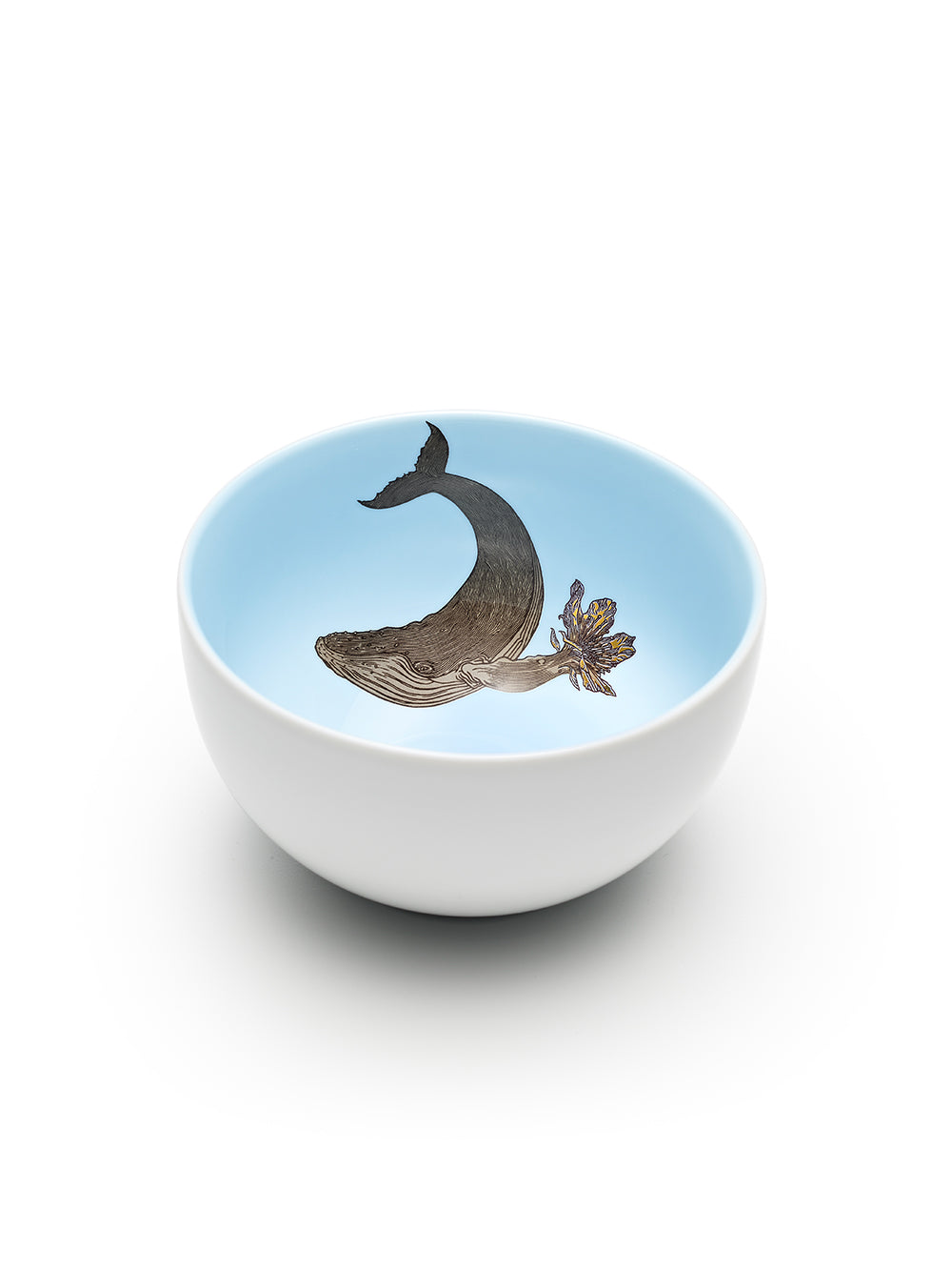 Avenida Home whale porcelain bowl floral illustration pale ocean blue Puddinhead Animal Collection