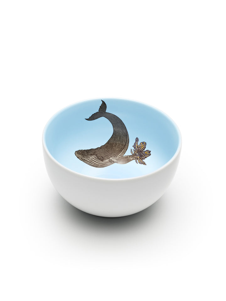 Avenida Home whale porcelain bowl floral illustration pale ocean blue Puddinhead Animal Collection