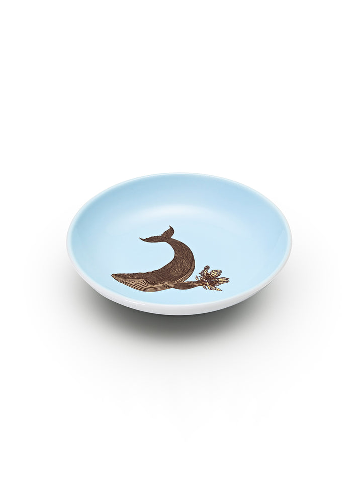 Avenida Home whale porcelain mini plate floral illustration Puddinhead Animal Collection pale ocean blue