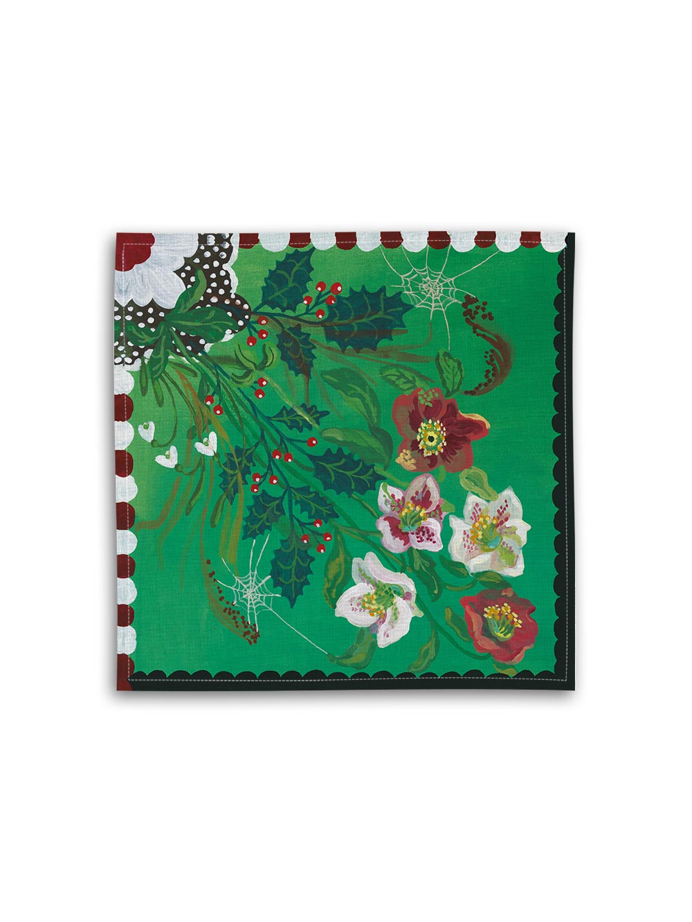 Winter Holly Linen Napkin from Avenida Home with artwork by Nathalie Lété
