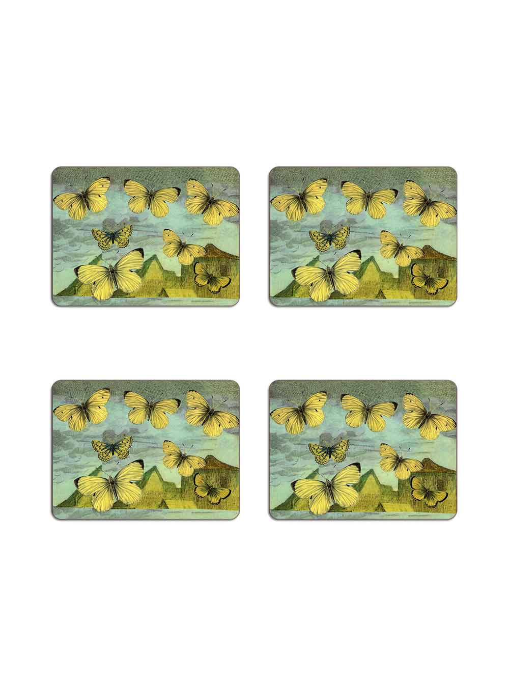 Yellow Butterfly Rectangular Table Mat from Avenida Home with artwork by John Derian