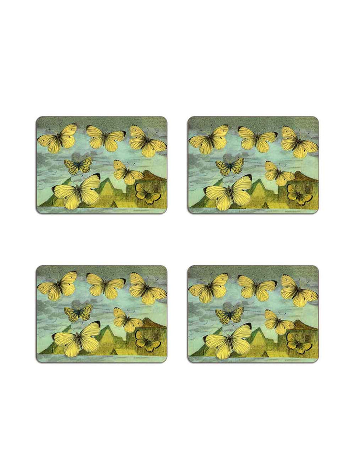 Yellow Butterfly Rectangular Table Mat from Avenida Home with artwork by John Derian