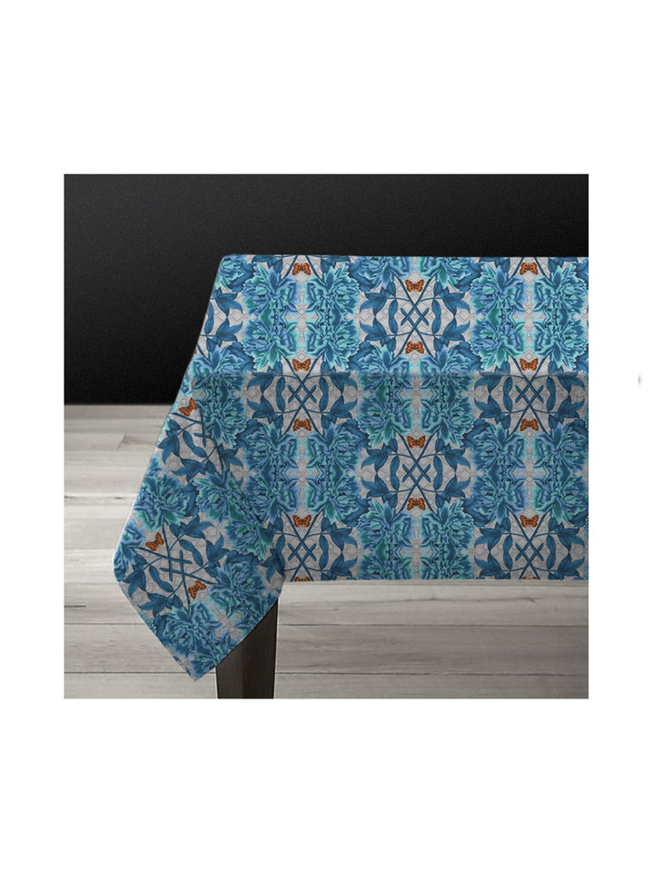 Blue Tree Peony 1.5 x 3m Linen Tablecloth Design by Avenida Home with PATCH NYC