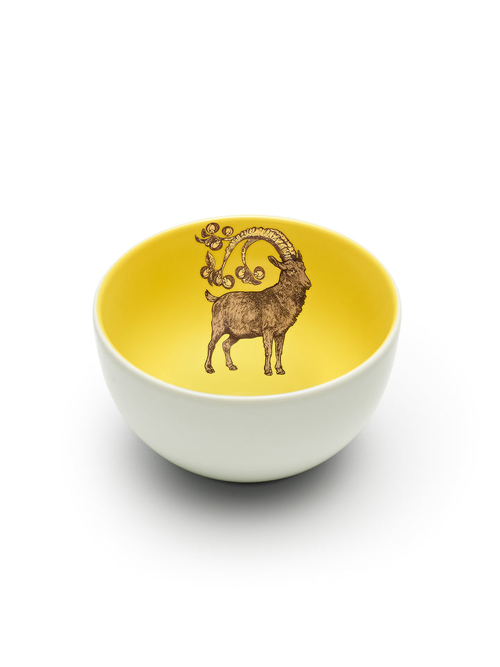 Avenida Home goat porcelain bowl floral illustration sunny yellow Puddinhead Animal Collection